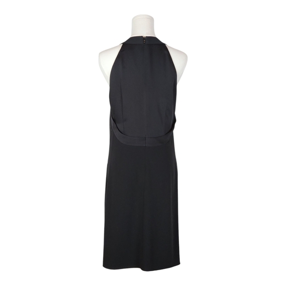 BCBGMAXAZRIA Black Halter Sheath Dress Open Back Satin Trim Size 06 - Picture 4 of 11